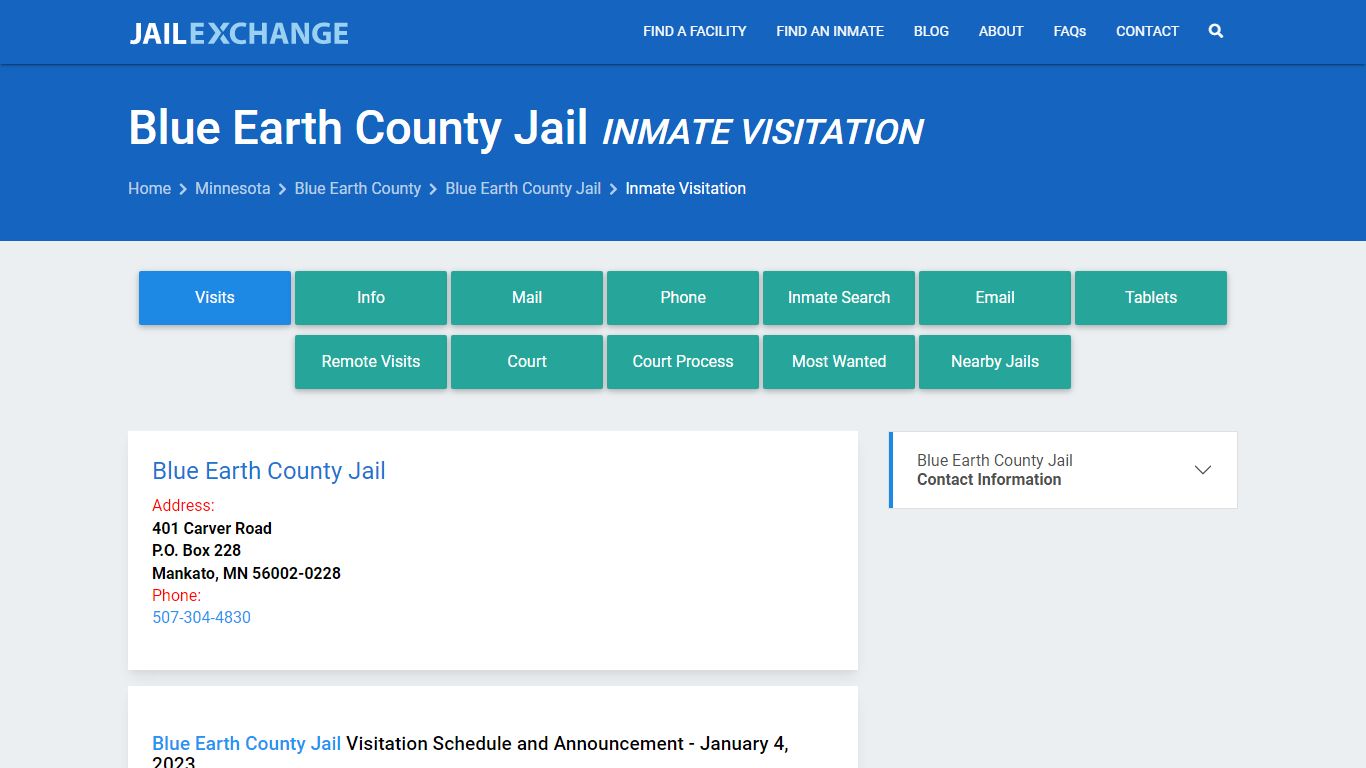 Inmate Visitation - Blue Earth County Jail, MN - Jail Exchange